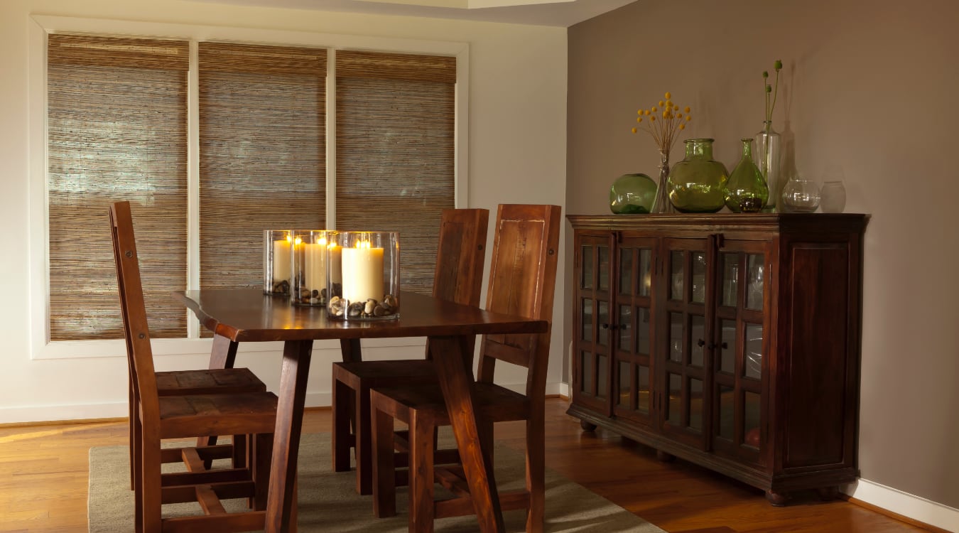 Woven shutters in a Philadelphia dining room.